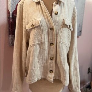 Orvis Button-Front Cotton Shirt Jacket in Warm Beige